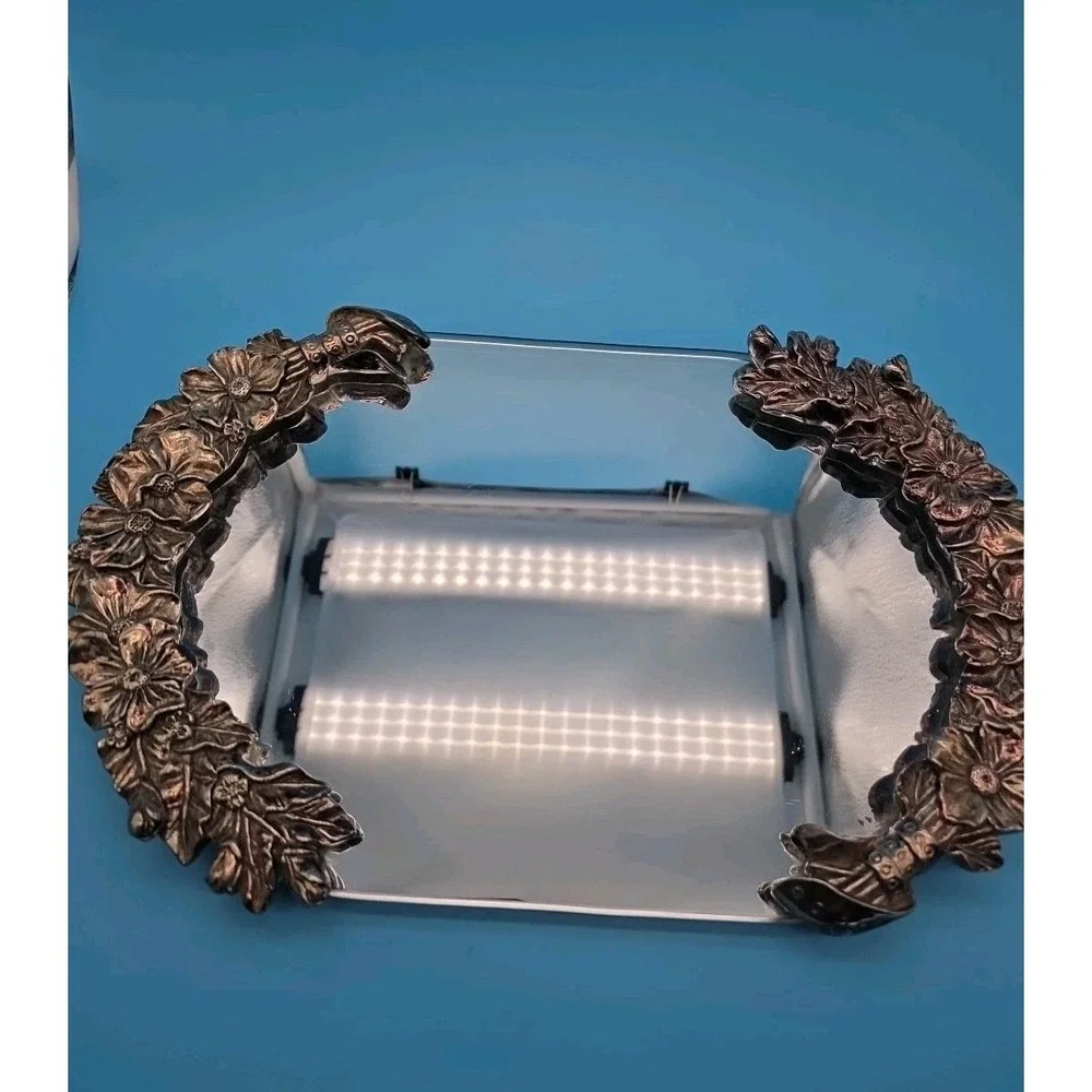 Heritage Mint Ltd. Floral Mirrored Glass Metal Vanity Tray